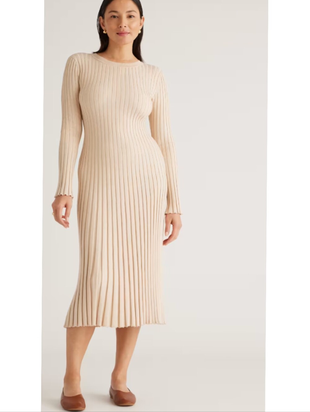 Quince Cotton Cashmere Ribbed Midi Dress